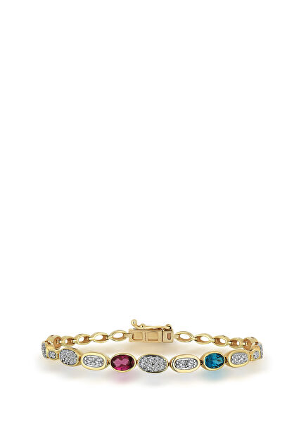 Loops Topaz Taşlı Pırlantalı Kadın Altın Bileklik