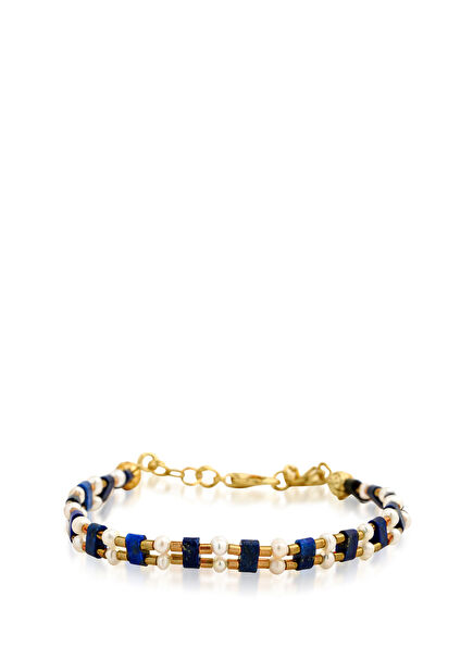 Lapis ve İnci Detaylı Kadın Altın Bileklik