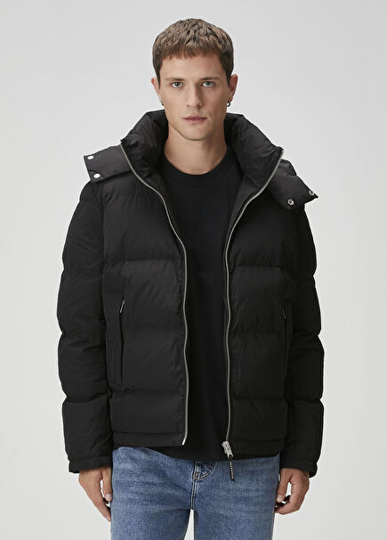 Gull Siyah Kapüşonlu Puff Mont