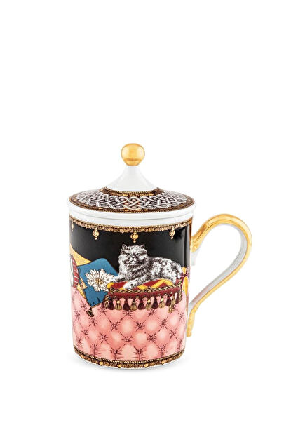Totem Gatto Colorful Patterned Porcelain Lid Mug