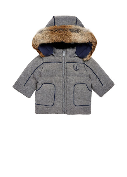 Grey Hooded Baby Boy Puffer Jacket