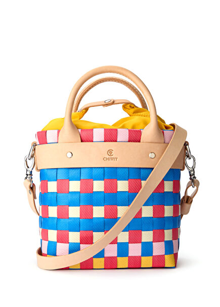 Aperlai Blue Coral Basket Bag El Yapımı Kadın Omuz Çantası