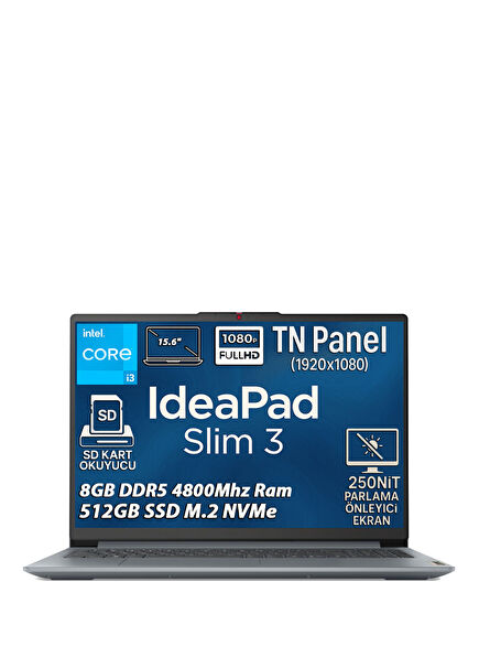 Ideapad Slim 3 Intel Core i3 N305 8GB 512GB SSD Freedos 15.6" FHD Taşınabilir Bilgisayar 82XB00B4TX
