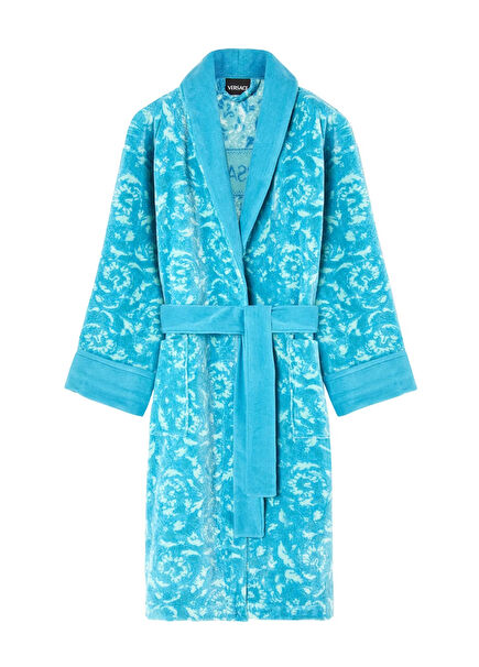 Mavi Desen Jakarlı Bornoz