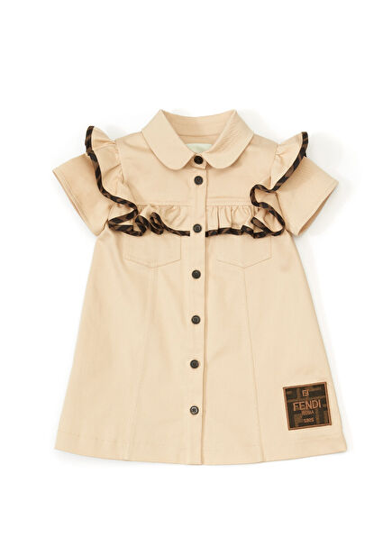 Bej Fırfır Detaylı Kız Bebek Elbise