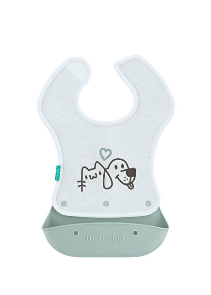 2-in-1 Powder Green Silikon Kumaş Katlanır Mama Önlüğü