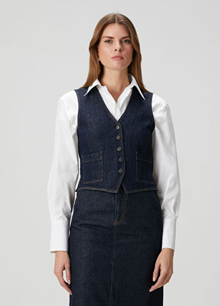 Koyu Lacivert Denim Yelek