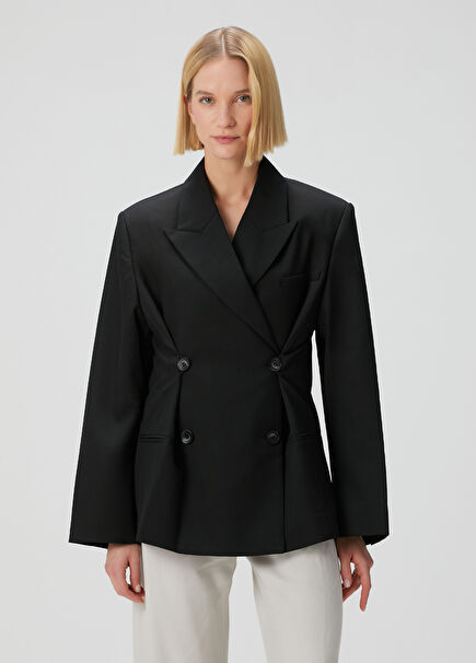 Kaia Black Double-Breasted Wool Jacket