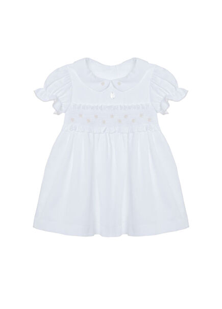 White Collar Detailed Short Sleeve Baby Girl Dress