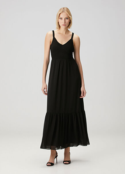 Black Ruched Maxi Dress