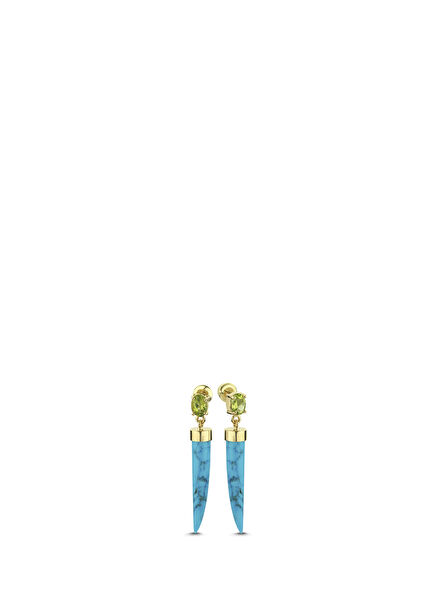 Peridot ve Turquoise Taşlı 14 Ayar Yellow Gold Kadın Altın Küpe