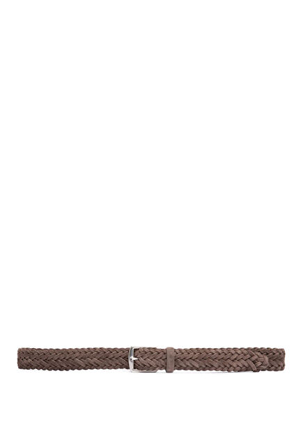 Açık Kahverengi Örgü Dokulu Erkek Süet Kemer