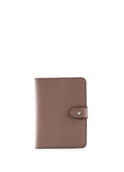 Beige Leather Unisex Passport Case