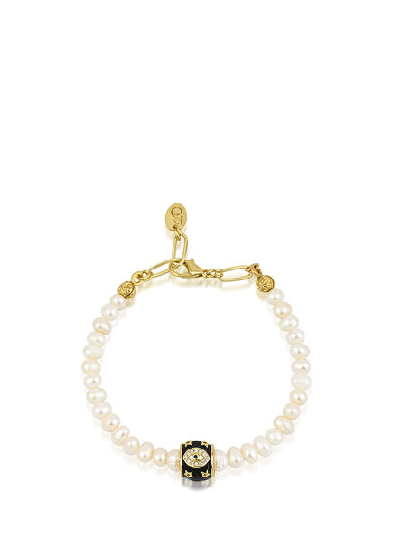 Pearl Galaxy İncili Siyah 14 Ayar Altın Kaplama Kadın Bileklik