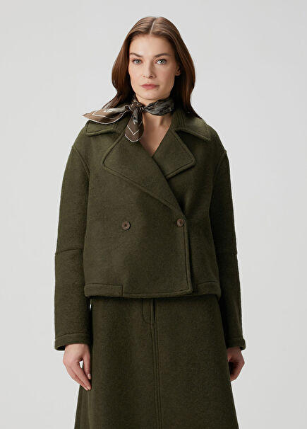 Haki Kruvaze Yün Ceket