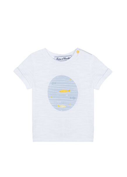 White Printed Short Sleeve Baby Boy T-shirt