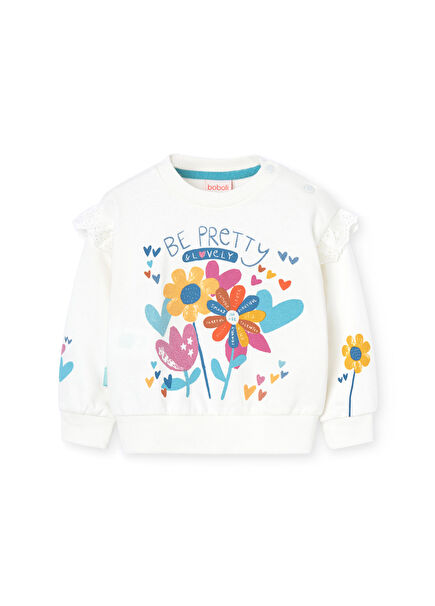 White Girls' Sweatshirt with Floral Pattern
