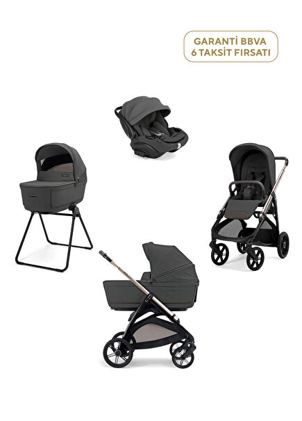 Aptica Glam Marble Grey Baby Stroller and Darwin Recline Evo 4-Piece Travel System Baby Stroller with Baby Lap