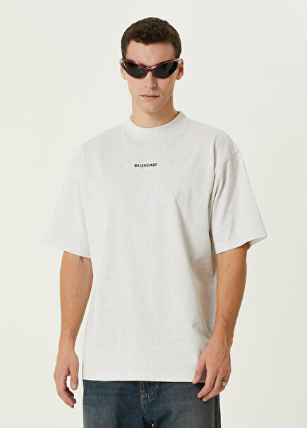 Medium Fit Light Grey Logo Printed T-shirt