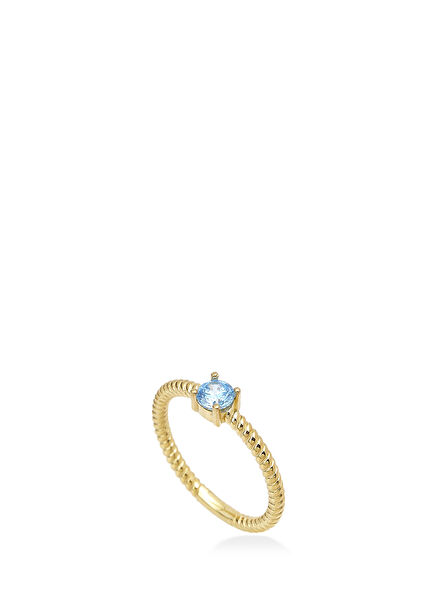 Aquamarine 925 Sterling Silver 18K Gold Plated Women's Ring