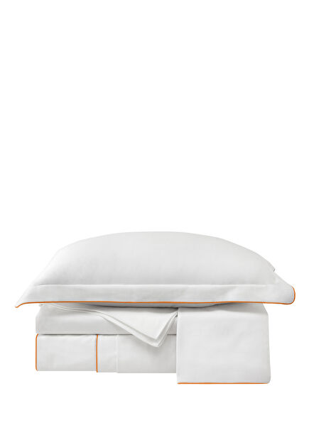 Orange Piped White Cotton Sateen Double Duvet Cover Set