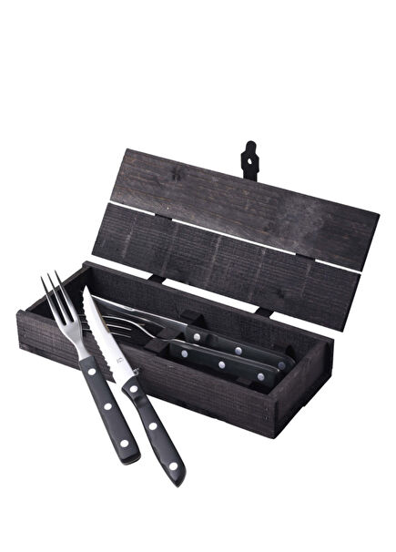 Old Farmer Black Steak 18/8 Paslanmaz Çelik 4 Parça Çatal Bıçak Takımı