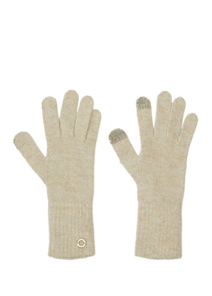 Ekru Simli Kadın Kaşmir Karışımlı Yün Eldiven