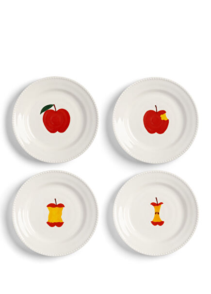 Porselen Elma Desenli 4'lü Tabak Seti 17cm