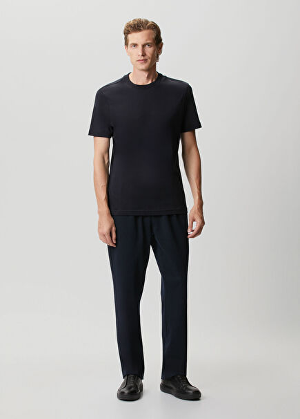 Navy Blue Waist Corded Pleated Trousers