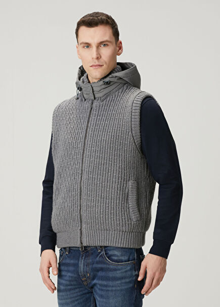 Grey Hooded Wool Vest