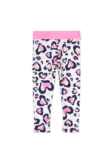 Pembe Leopar Kalp Desenli Kız Çocuk Tayt