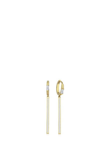 White Enamel Line 14K Gold Women's Earrings