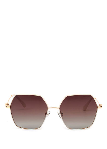 DS 2293 C4 Geometric Metal Shiny Gold Cream Women's Sunglasses