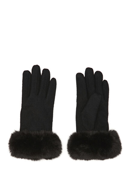 Siyah Kadın Yün Karışımlı Eldiven