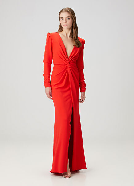 Bates Kırmızı Maksi Abiye Elbise