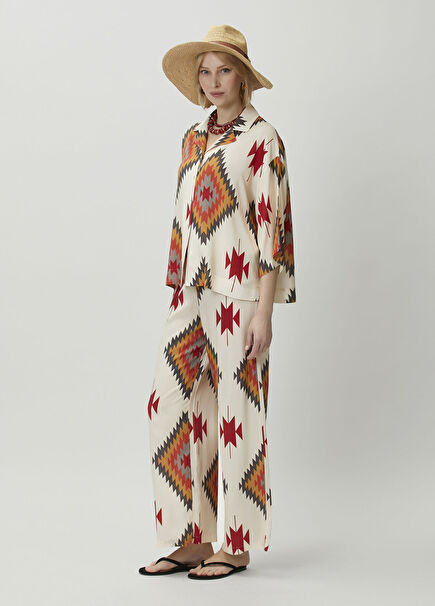 Nora Ecru Patterned Trousers