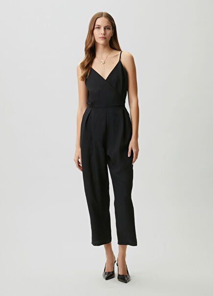 Siyah Anvelop Yaka Dökümlü Tulum