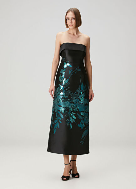 Black Strapless Midi Cocktail Dress