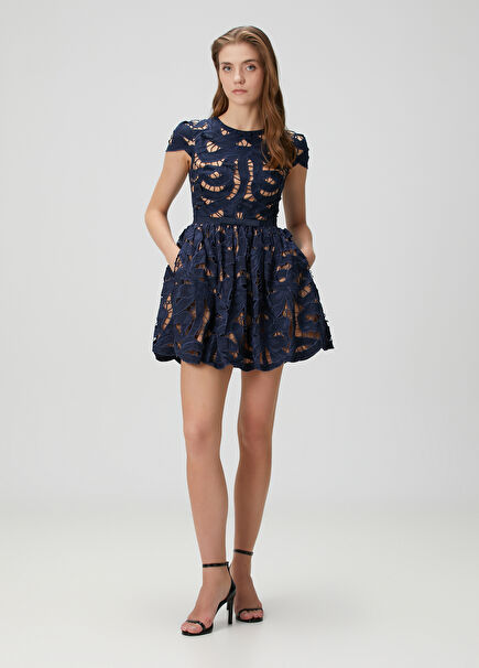 Navy Blue Lace Mini Dress