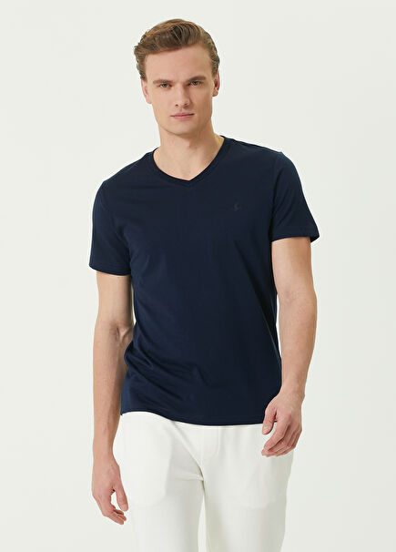 Navy Blue V-Neck Basic T-Shirt