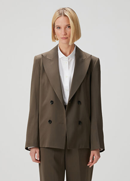 Khaki Double-Breasted Wool Blazer