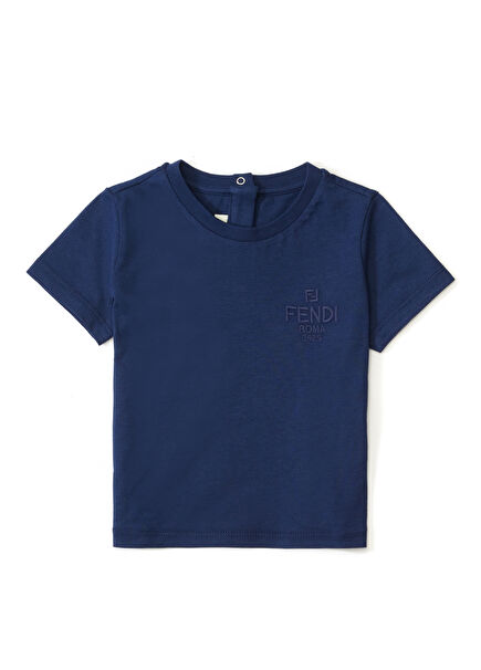 Navy Blue Logo Embroidered Unisex Baby T-Shirt