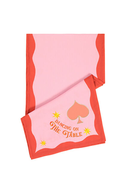 Nilüfer Digital Printed Embroidered Pink Polyester Runner 50 x 180 cm