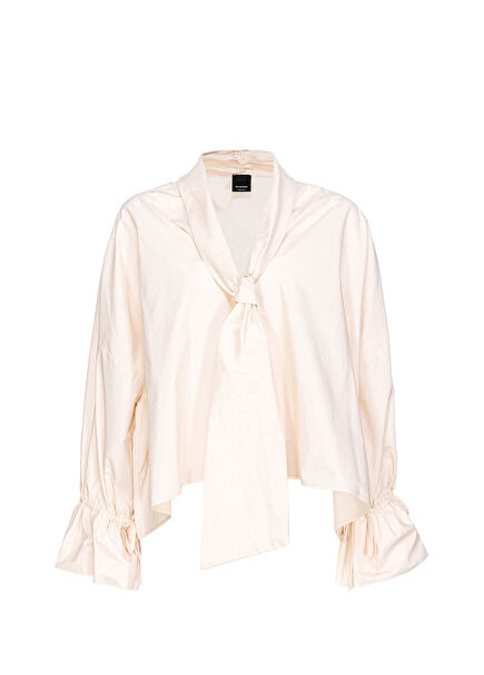 Dedita Off-White Collar Detailed Cotton Long Sleeve Women's Shirt