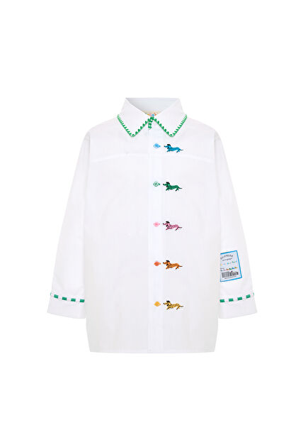 Jolly Chase Nakışlı Beyaz Uzun Kollu Unisex Çocuk Gömlek 