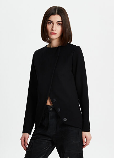 Jersey Siyah Çapraz Kadın Ceket