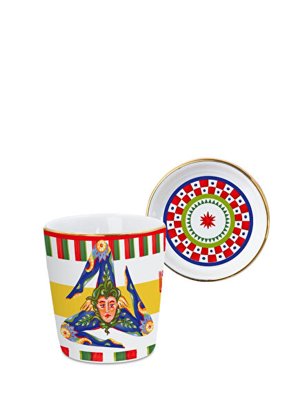 Dolce Vita Trinacria Patterned Porcelain Espresso Cup with Lid
