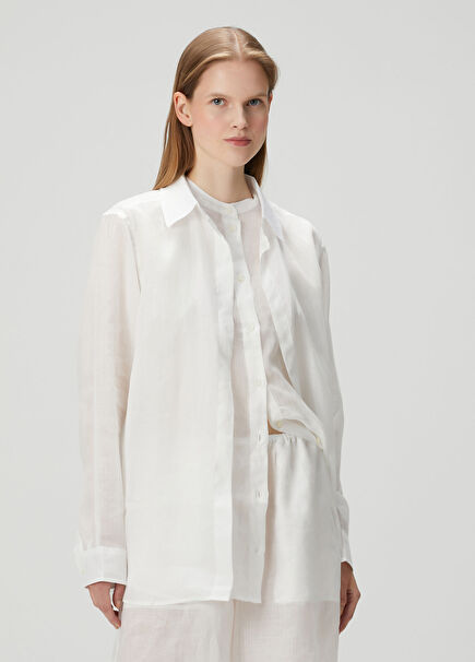 Beyaz Çift Yaka Detaylı Gömlek