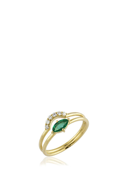 Women's Gold Ring With Marquise, Emerald And Diamo