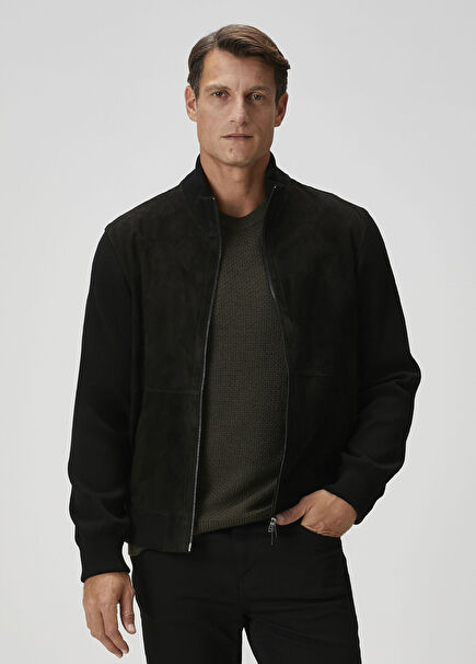 Siyah Triko Garnili Süet Hybrid Mont